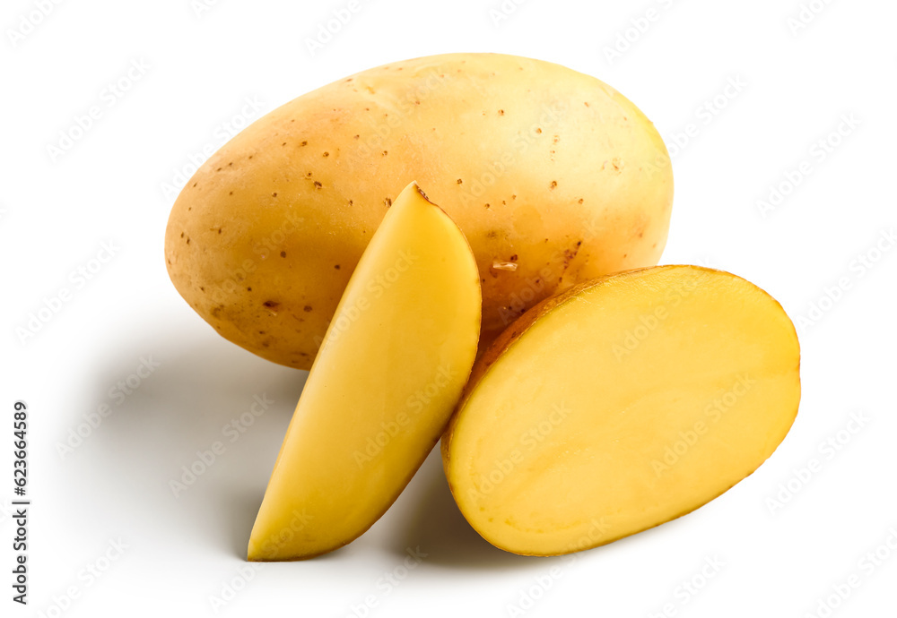 Raw potatoes isolated on white background