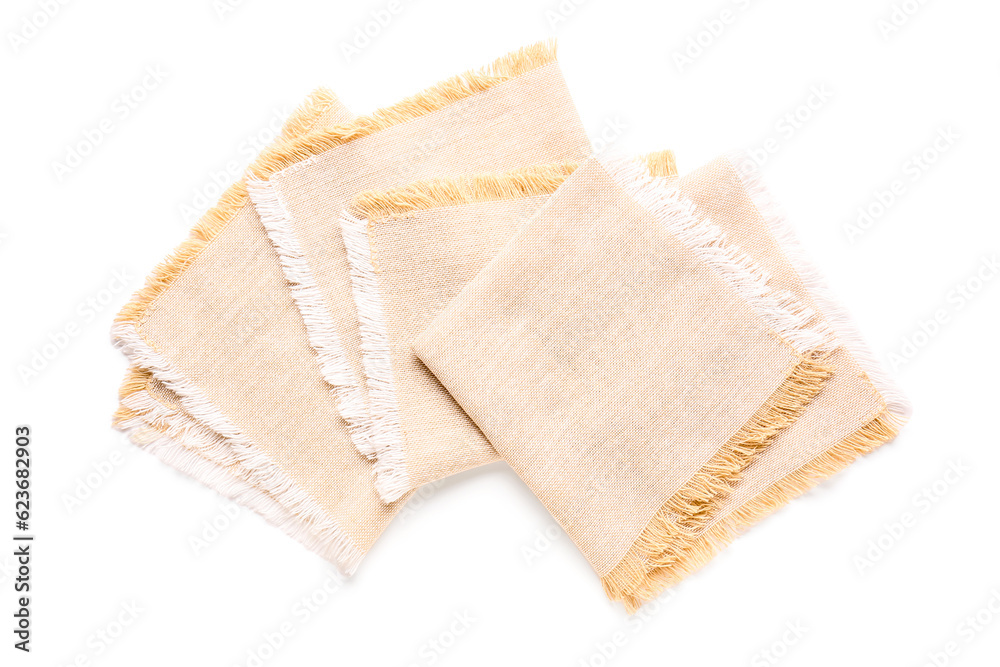 Set of clean napkins on white background