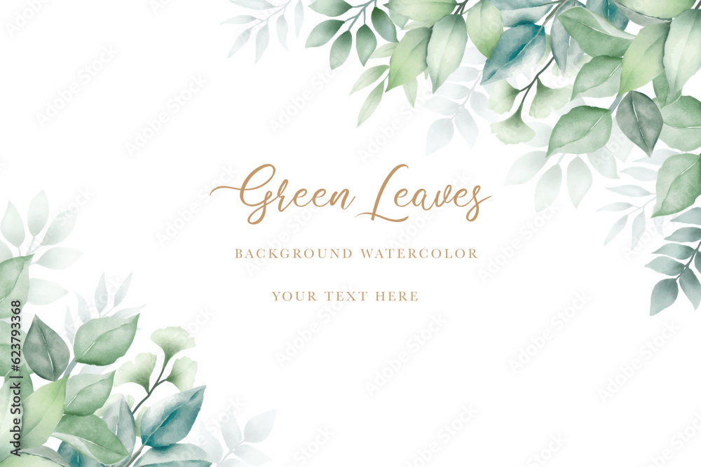 watercolor green leaves background  