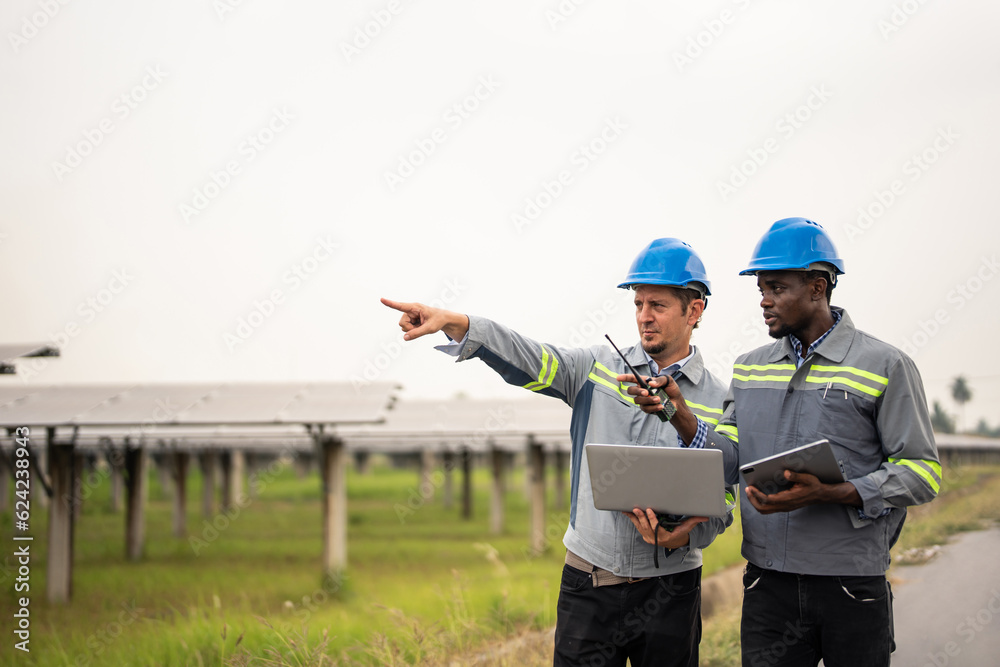 Professional engineer work to maintenance of photovoltaic panel system. 