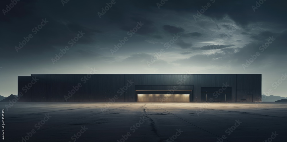 Realistic render of logistic business transport warehouse dock station. Factory and transport house.