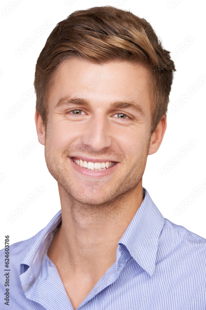 Business man, portrait and smile with work confidence and professional career from Sweden. Male empl