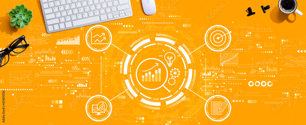 Data Analysis concept with a computer keyboard and a mouse