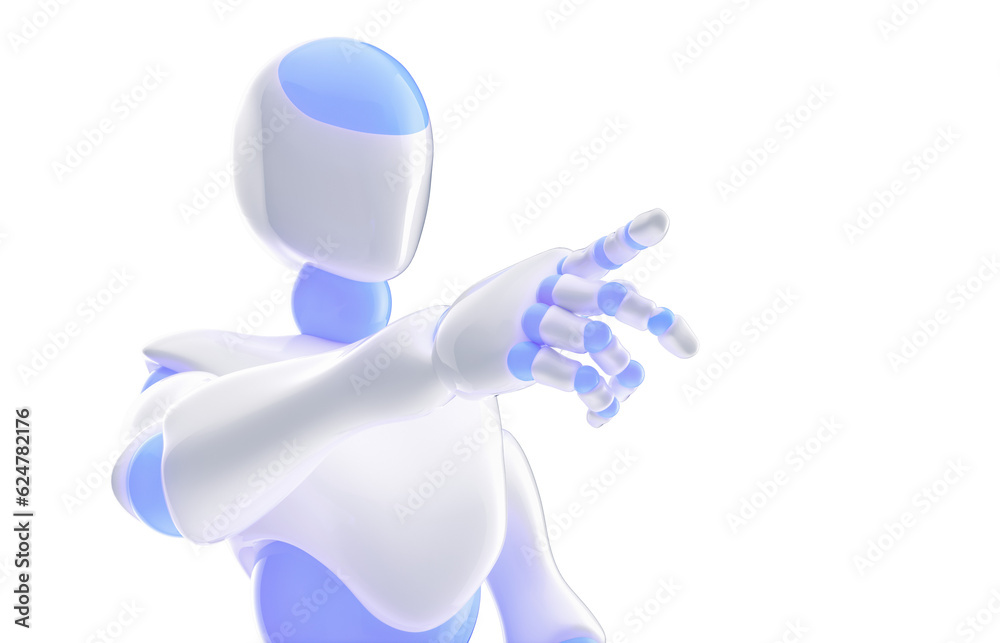 Robot with pointing hand. Robot hand. 3d rendering.