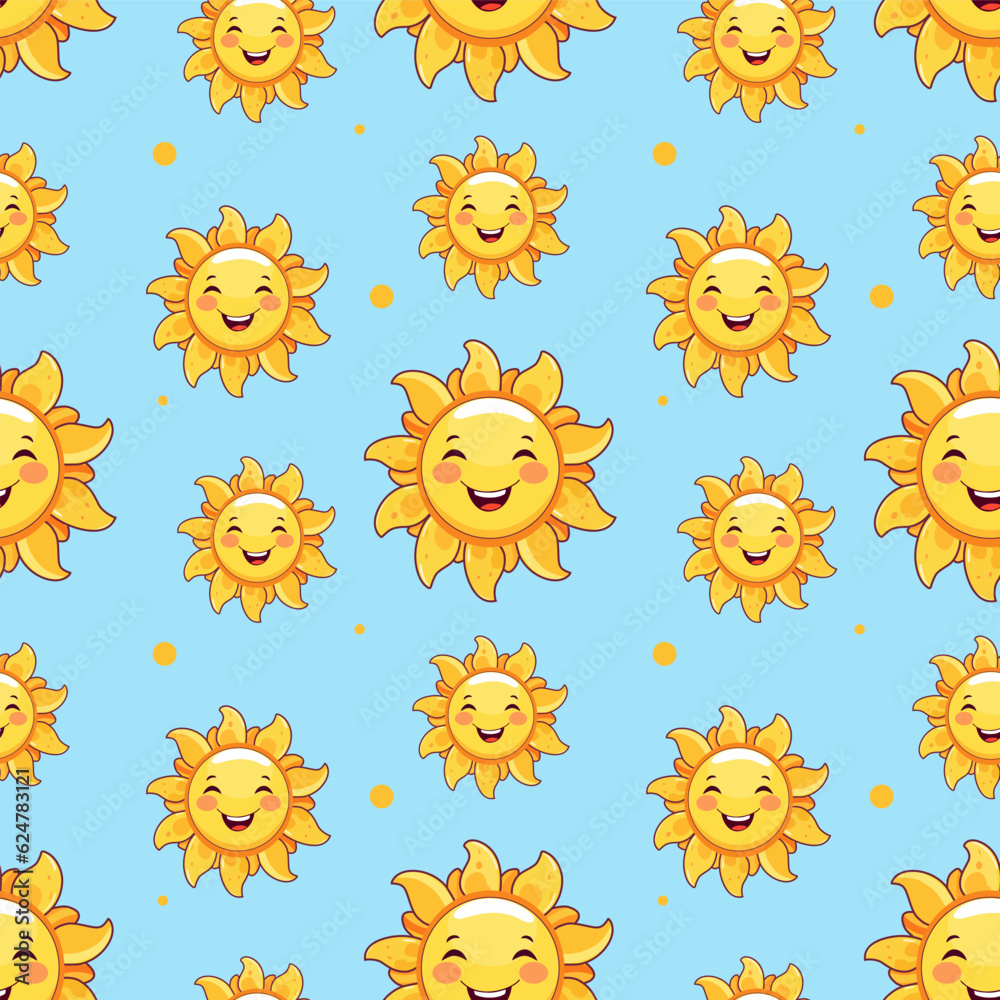 Seamless pattern background with childish sun. Vector Illustration