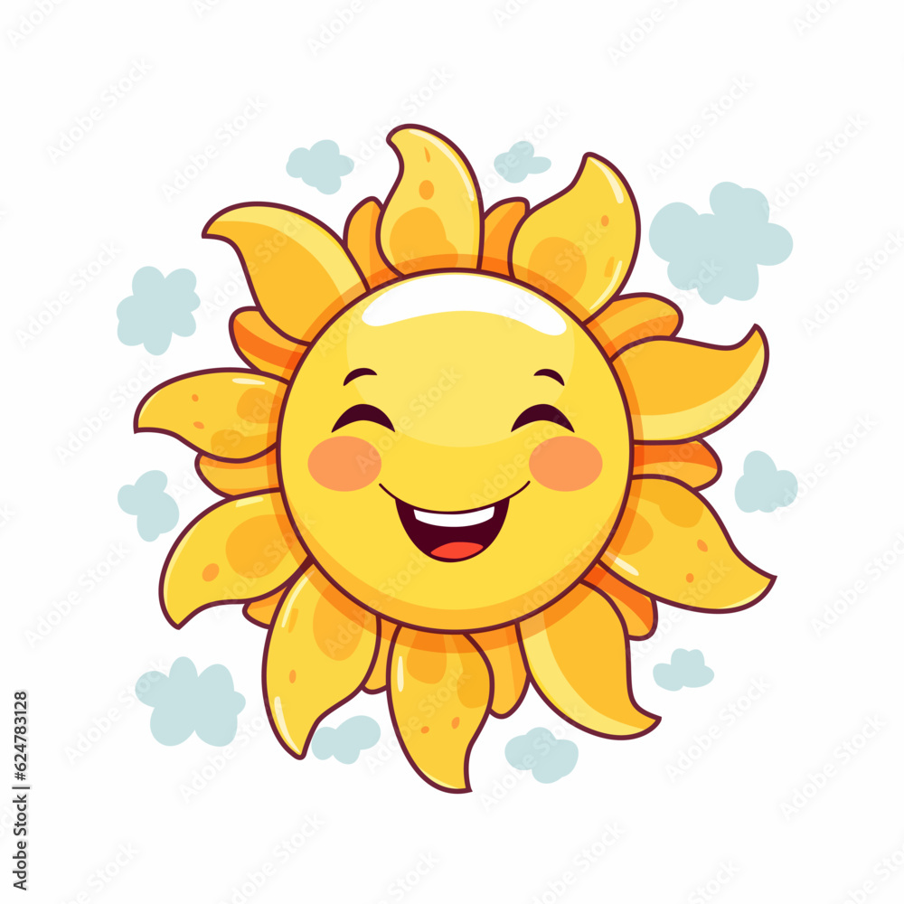 Cute Childish Sun Icon. Vector Illustration