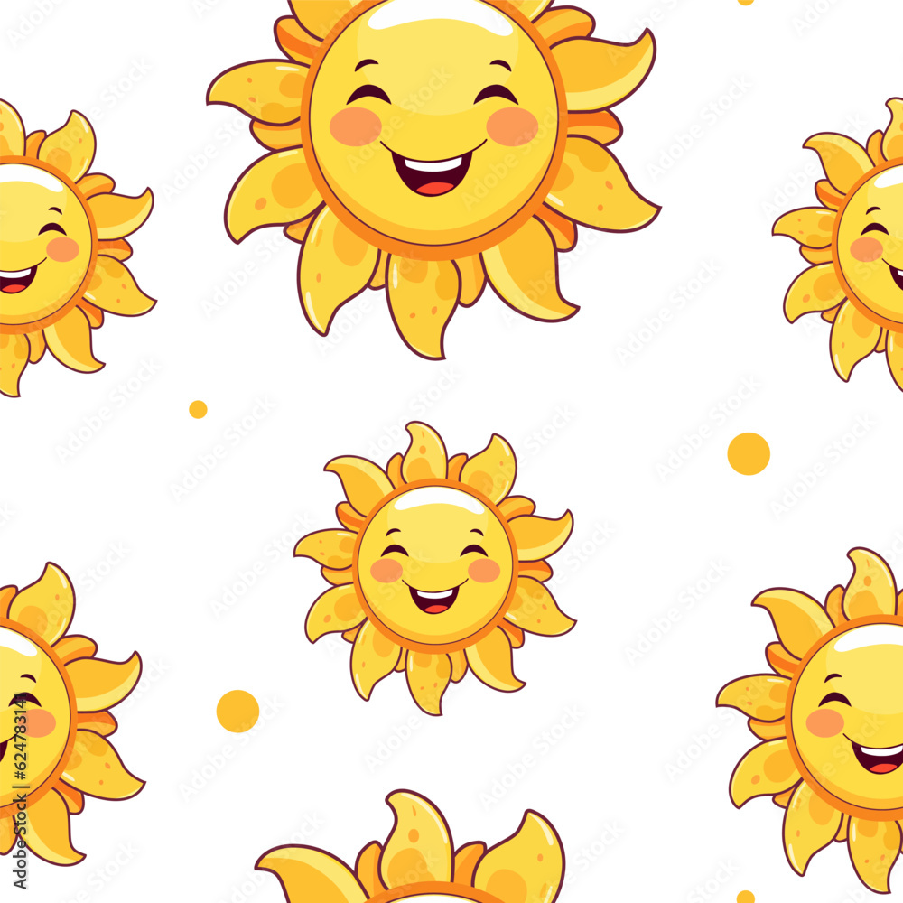 Seamless pattern background with childish sun. Vector Illustration