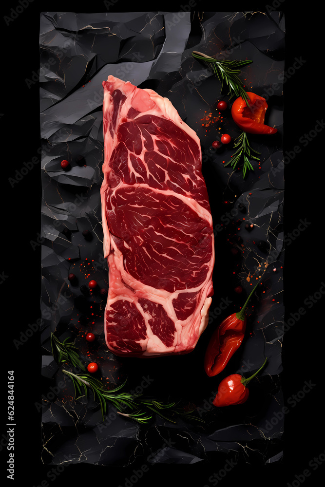 Fresh raw Prime Black Angus beef steaks.