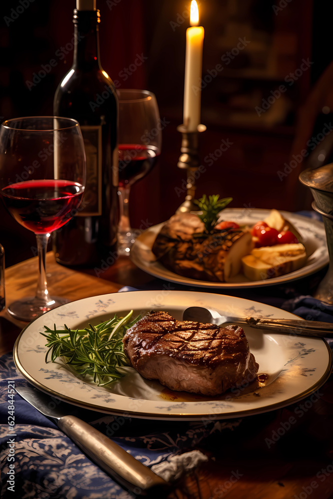 a piece of steak with rosemary and spices