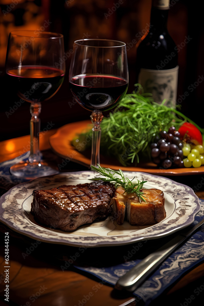 a piece of steak with rosemary and spices