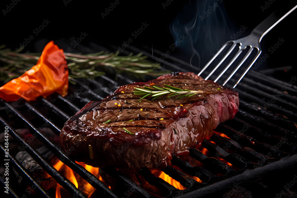 a piece of steak with rosemary and spices