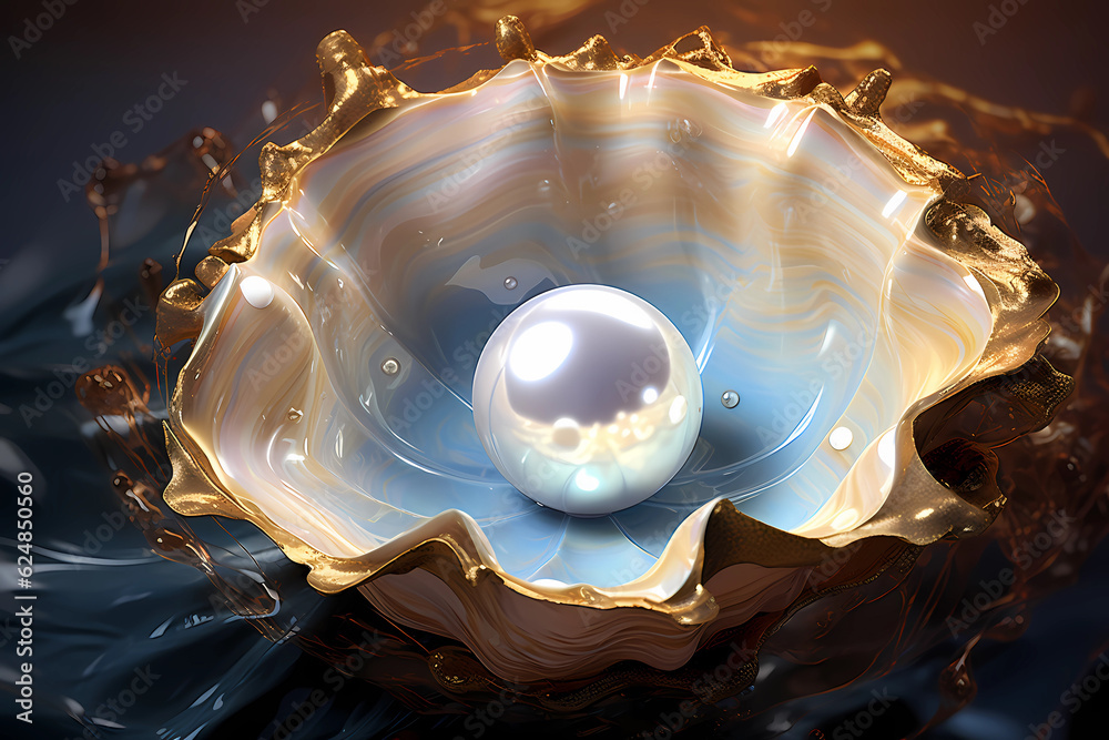 Illustration of the close up of a pearl inside a shell