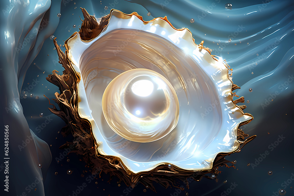 Illustration of the close up of a pearl inside a shell