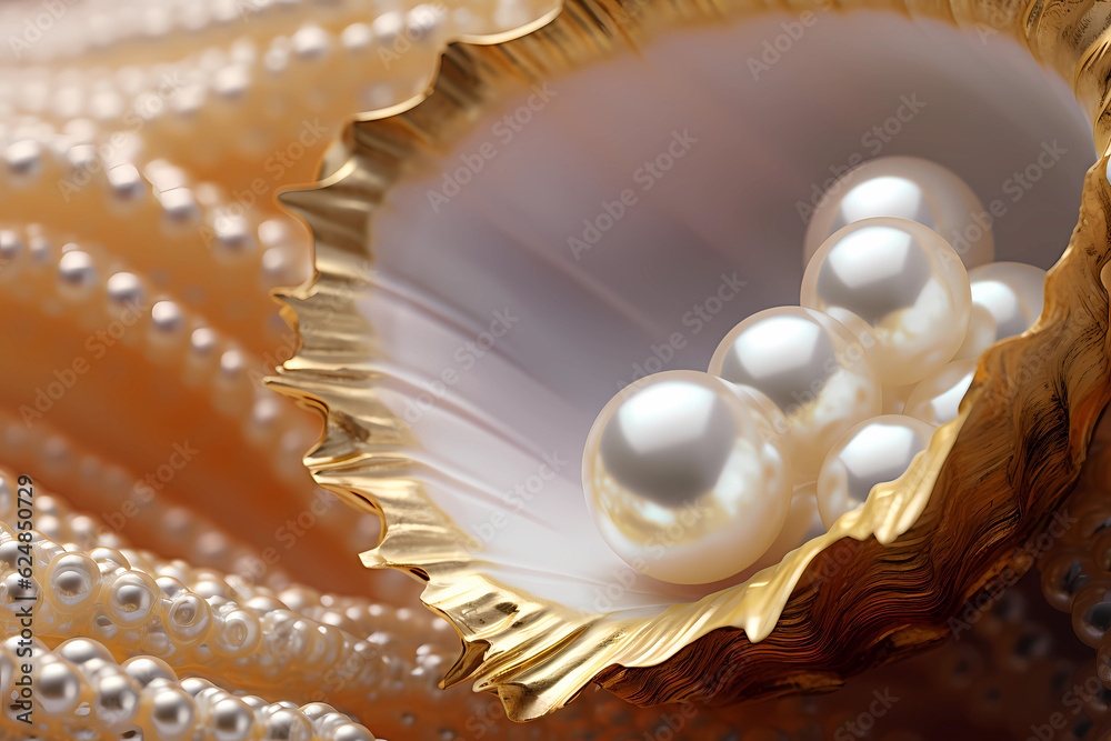 Illustration of the close up of a pearl inside a shell