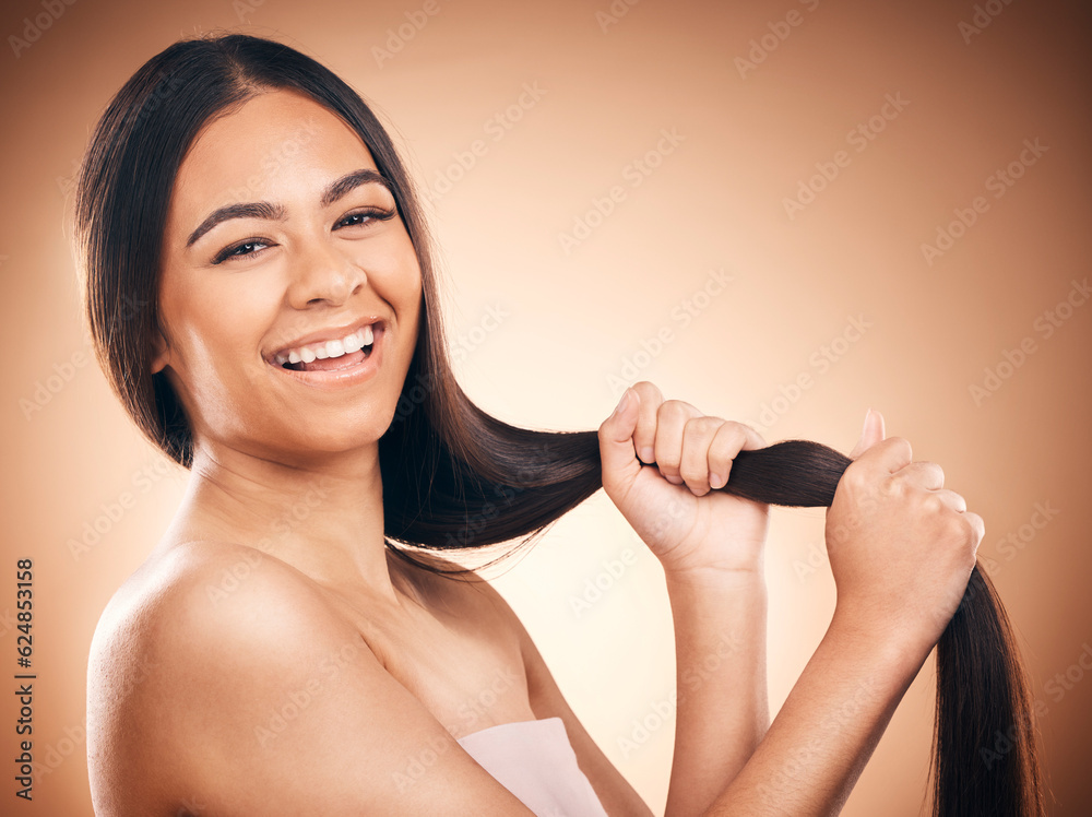 Beauty, skincare and hair with portrait of woman in studio for self care, cosmetics and glow. Makeup