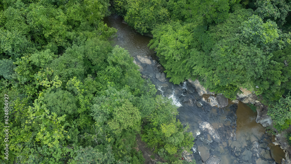 The source of the river in the forest.  waterfall with forest in the background. Taken in Phanom Don