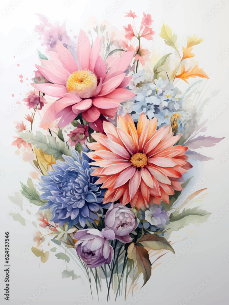 Hand drawn watercolor bouquet of flowers in pastel colors Postcard design Generative ai