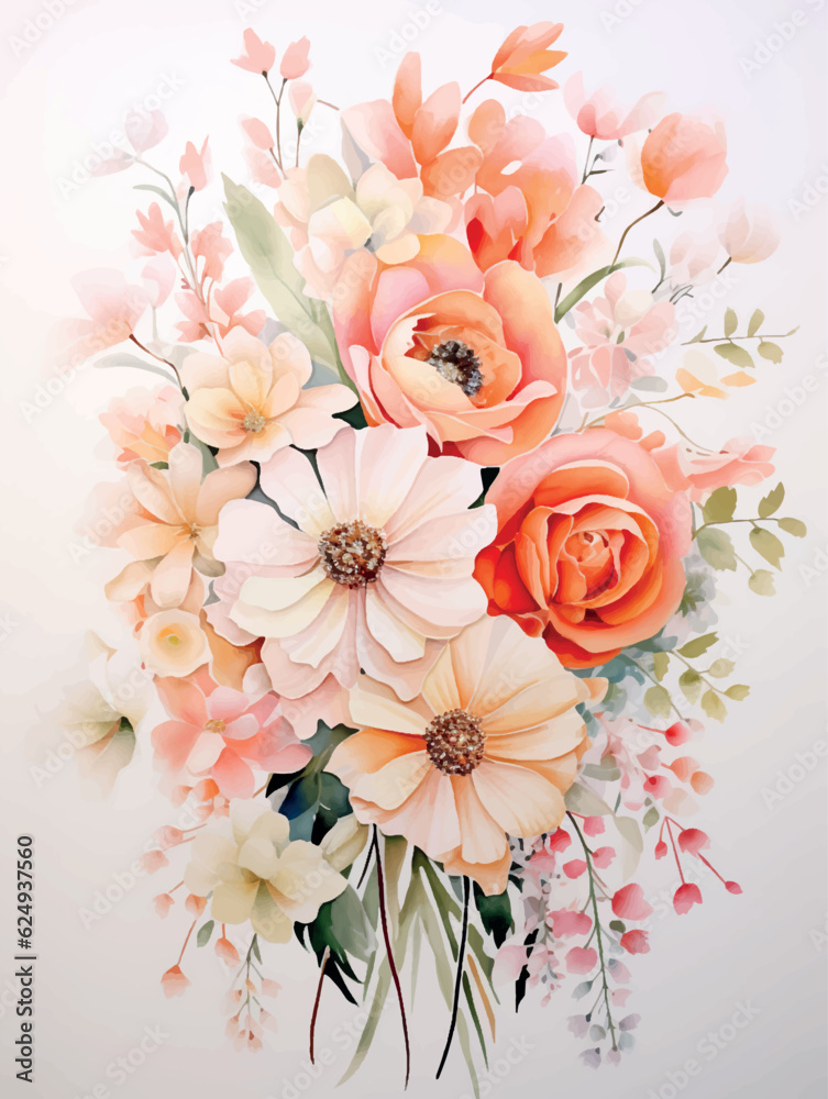 Hand drawn watercolor bouquet of flowers in pastel colors Postcard design Generative ai