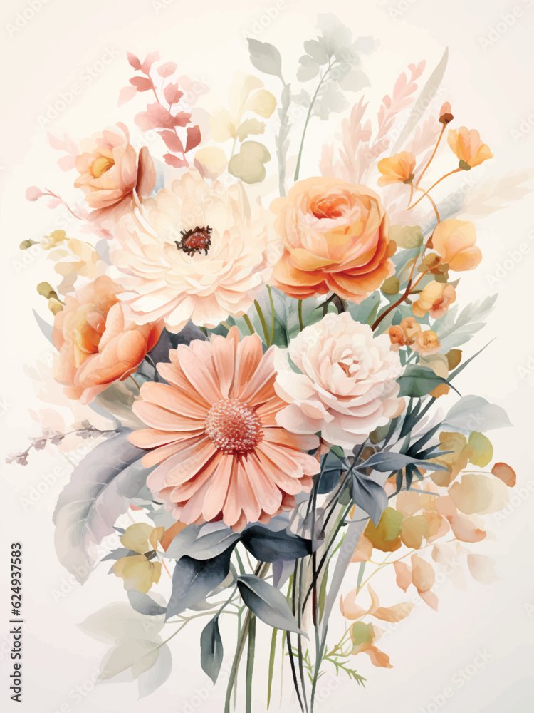 Hand drawn watercolor bouquet of flowers in pastel colors Postcard design Generative ai