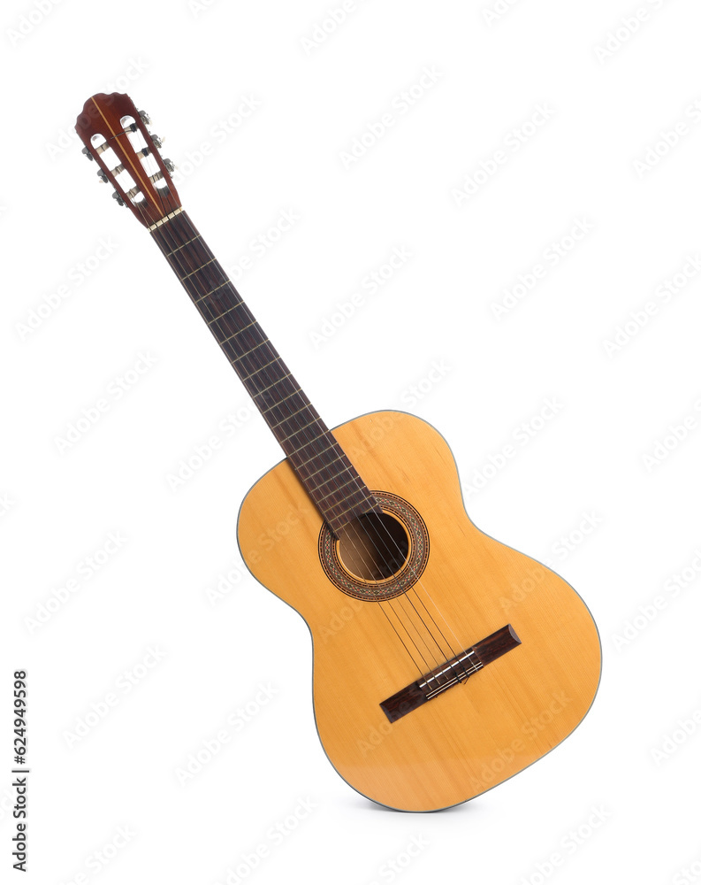 Acoustic guitar on white background