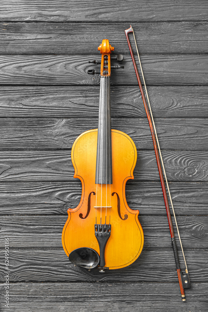 Beautiful violin on wooden background