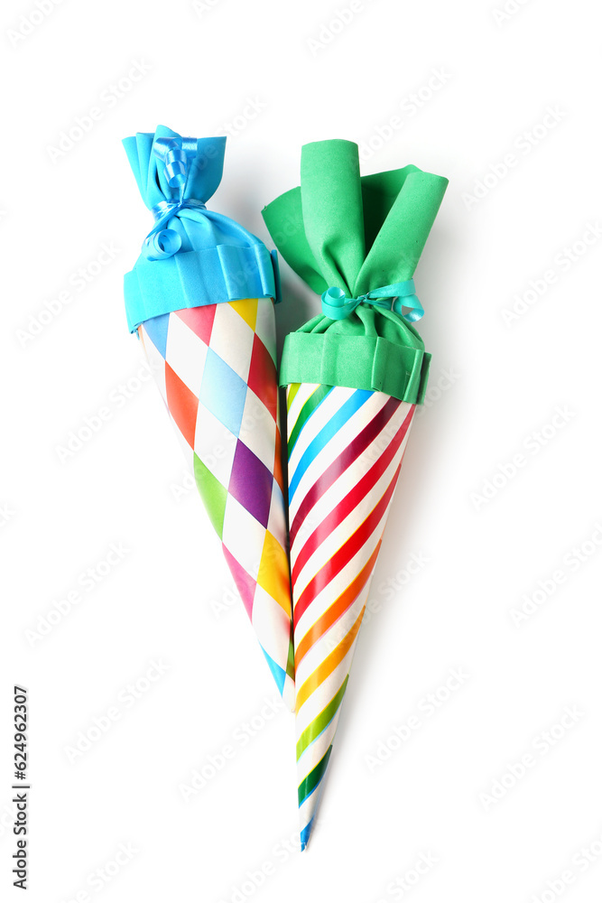 Colorful school cones on white background