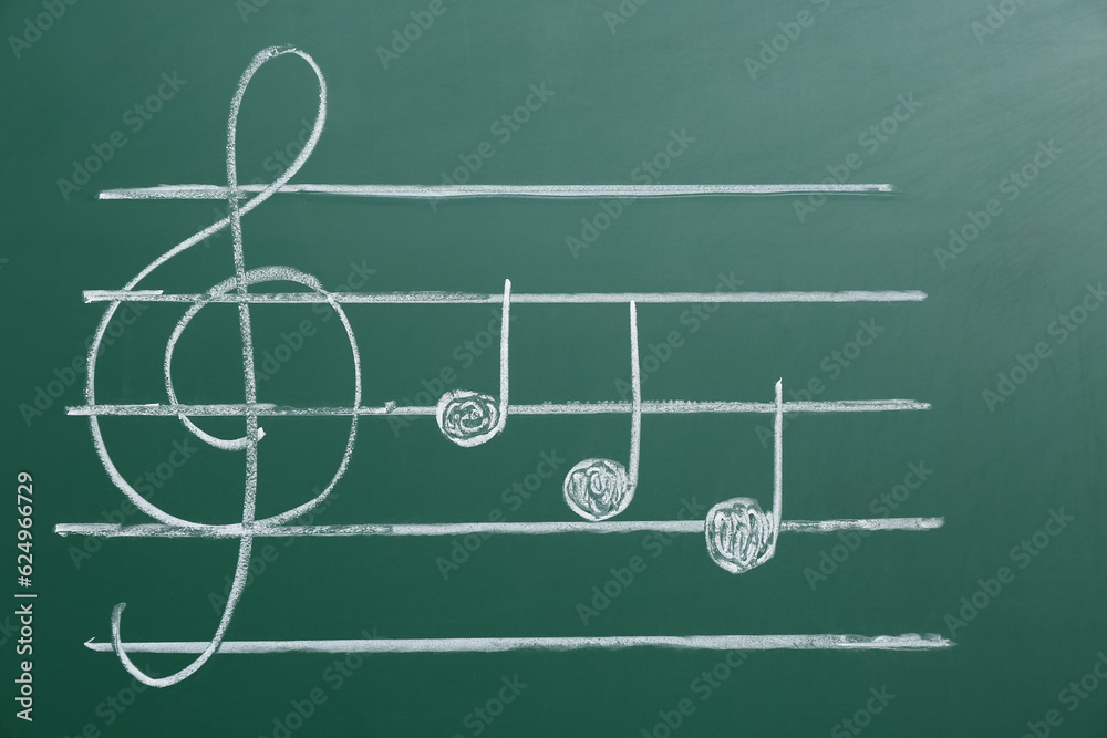 Different music notes on green background