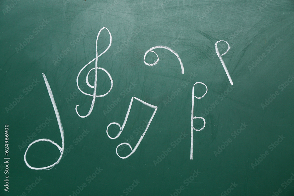 Different music notes on green background