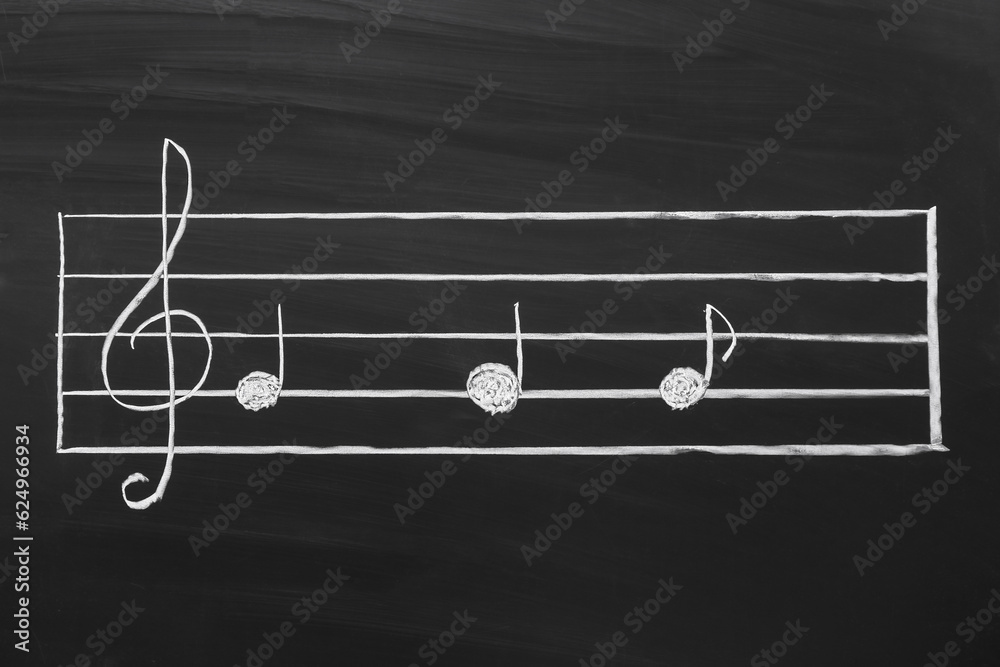 Different music notes on black background