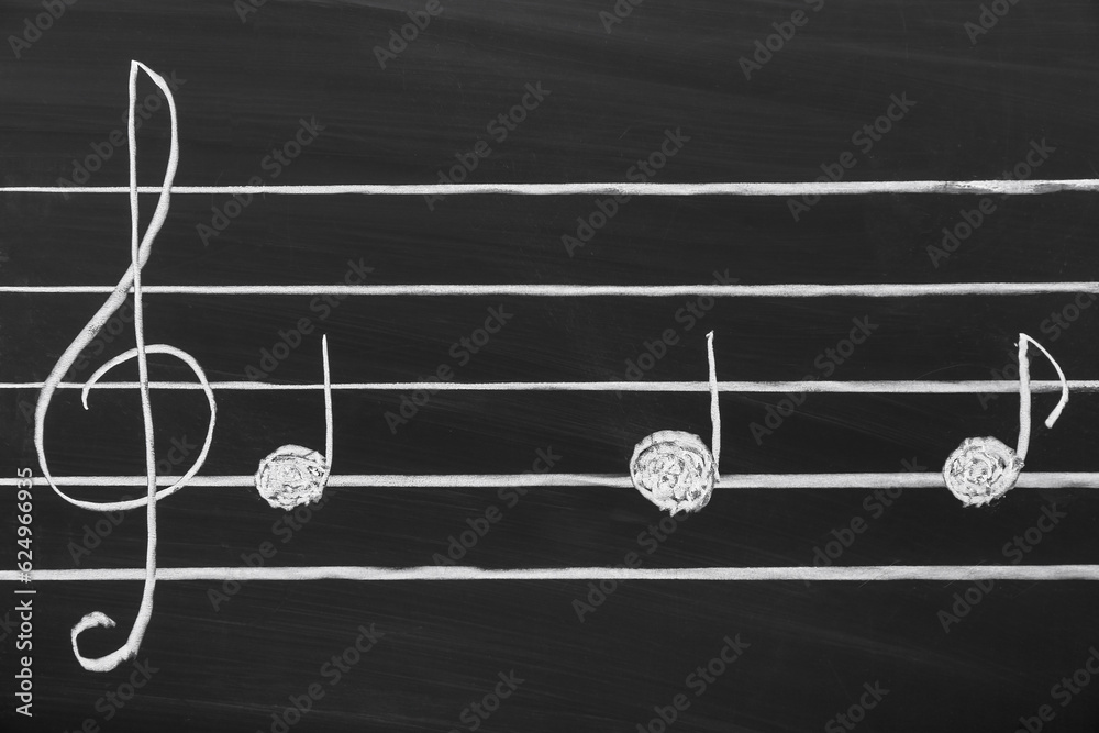 Different music notes on black background