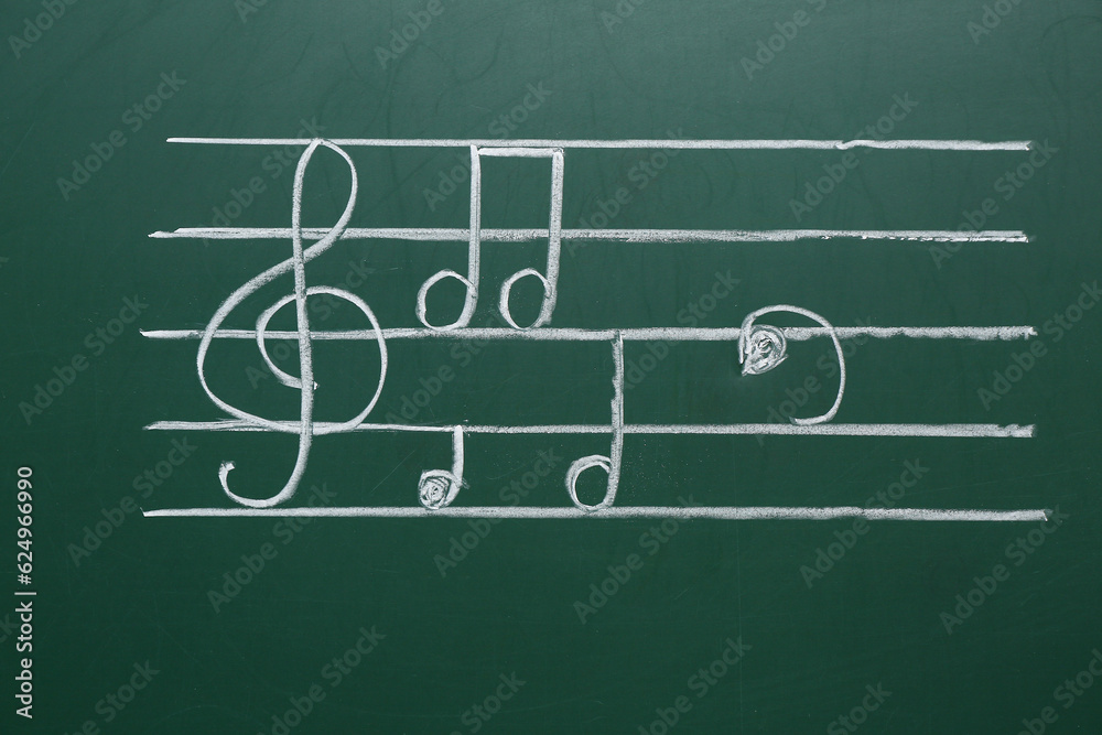 Different music notes on green background