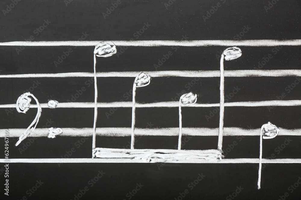 Different music notes on black background