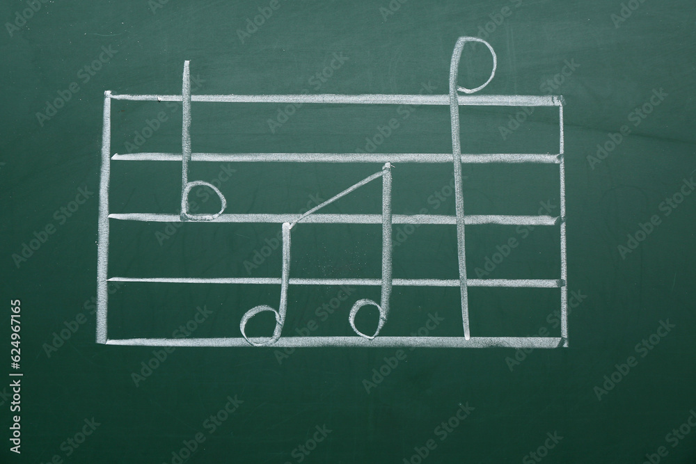 Different music notes on green background