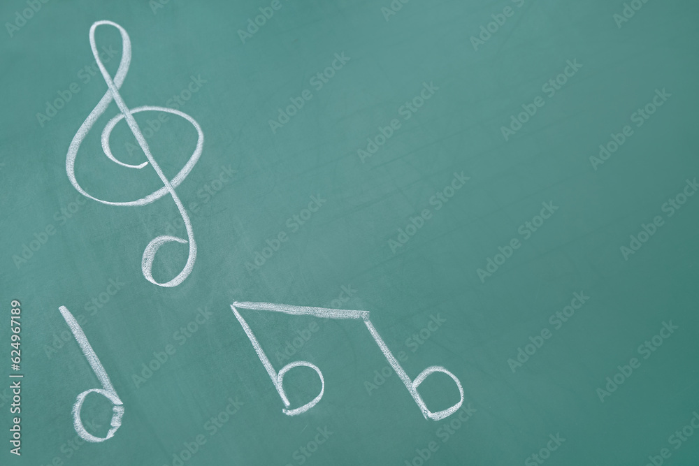 Different music notes on green background