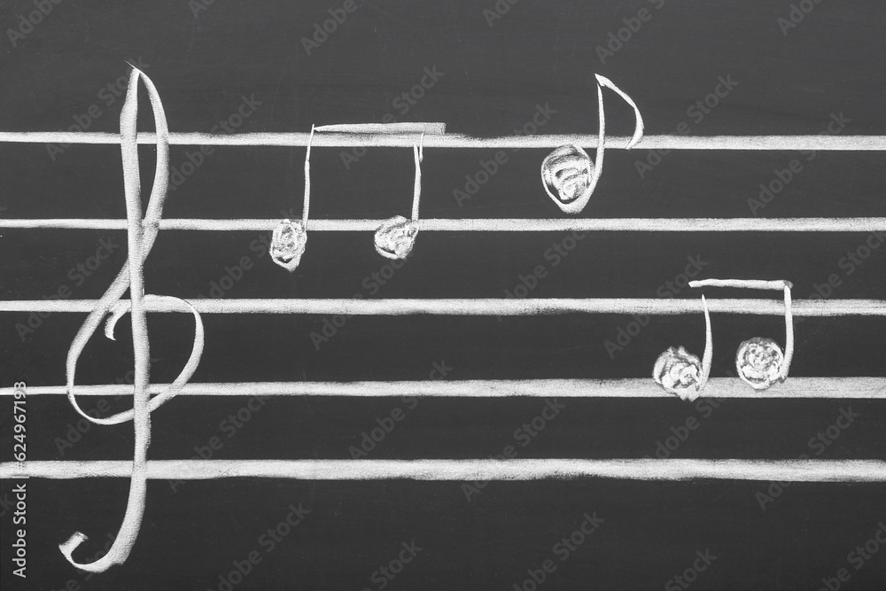 Different music notes on black background