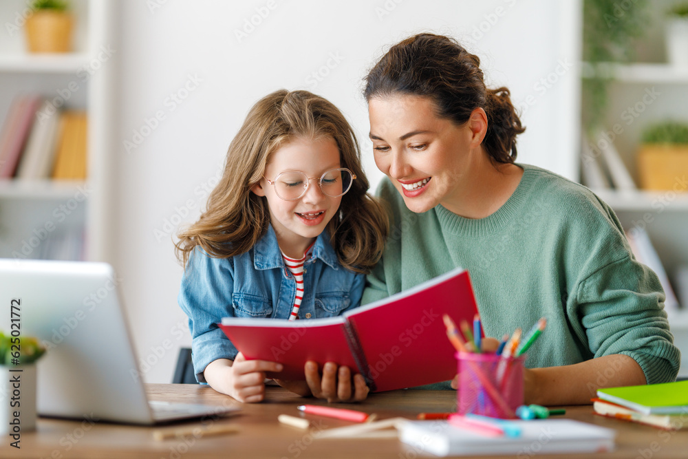 Girl doing homework or online education.