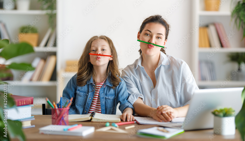 Girl doing homework or online education.