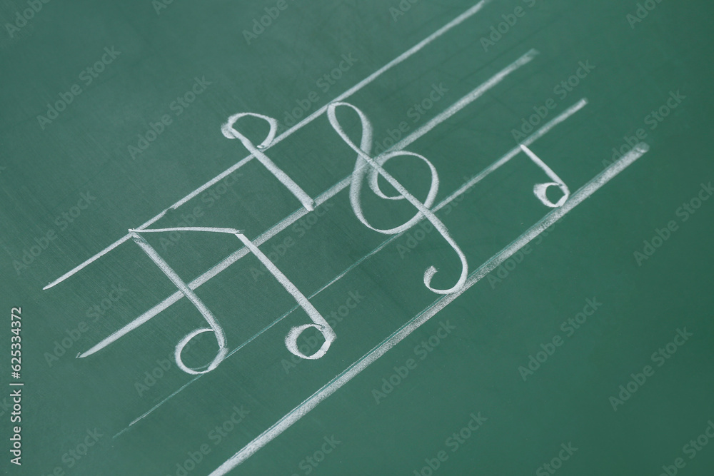 Different music notes on green background