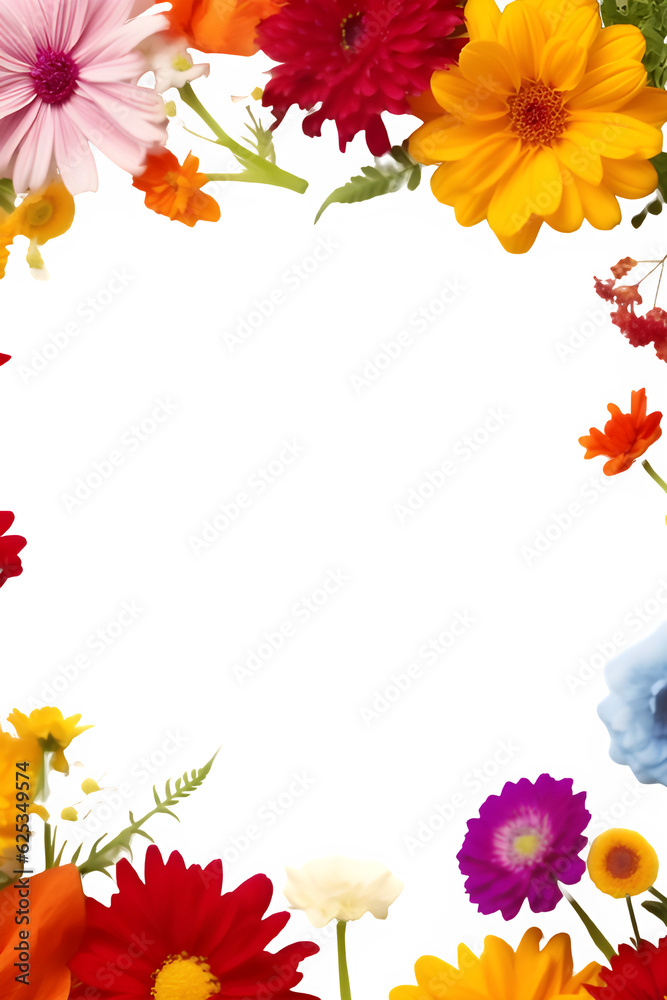 assorted flower decoration frame isolated on transparent background ,potrait flowers border clipart 