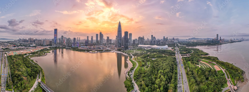 Panoramic aerial photography of Shenzhen Bay, China