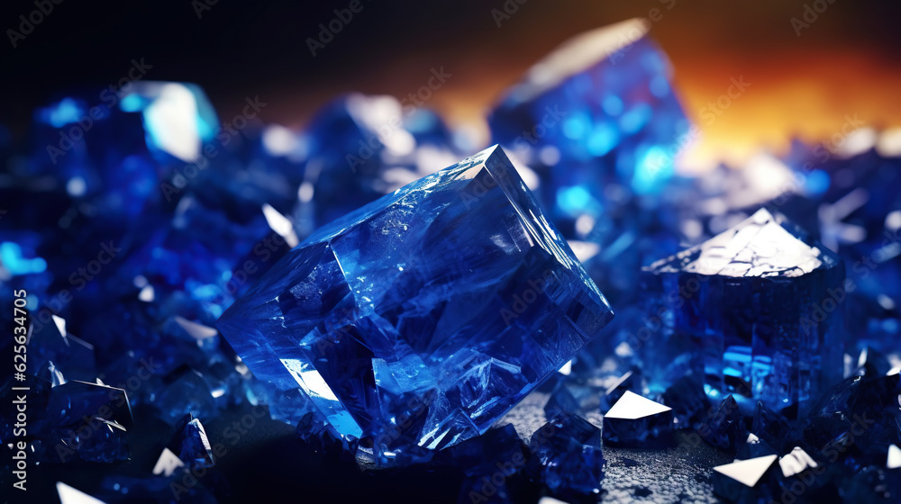 Amazing bright and shiny Sapphire crystal cluster background. Jewel mineral detailed macro. Generati