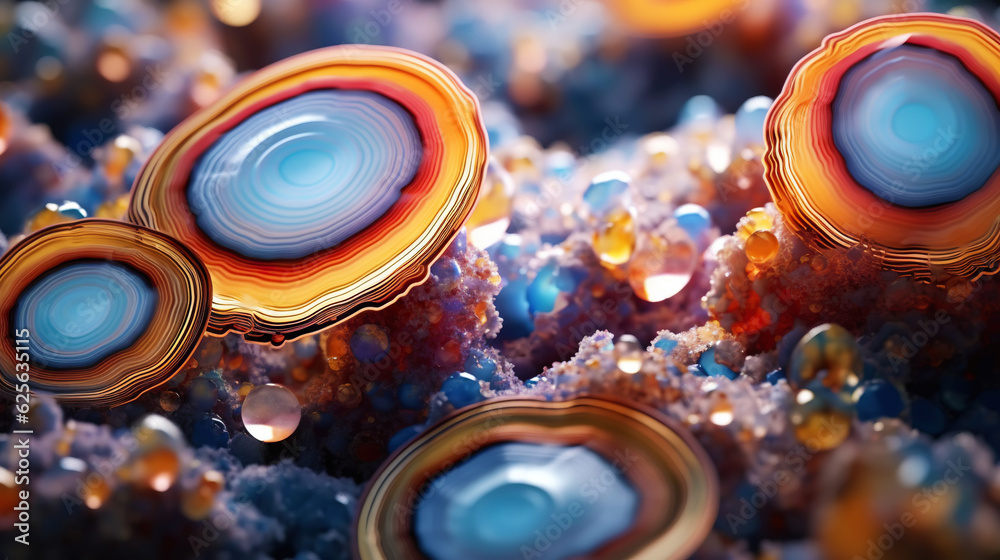 Amazing bright and shiny Agate crystal cluster background. Jewel mineral detailed macro. Generative 