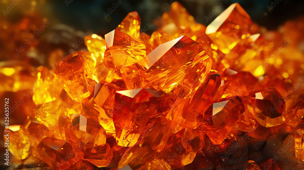 Amazing bright and shiny Wulfenite crystal cluster background. Jewel mineral detailed macro. Generat