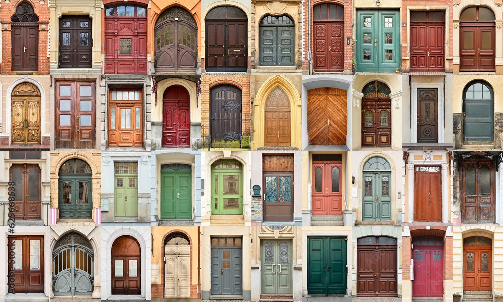 Big collage of beautiful old doors