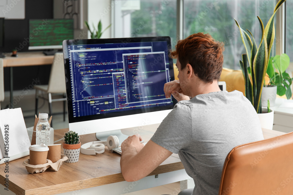 Male programmer working with computer at table in office