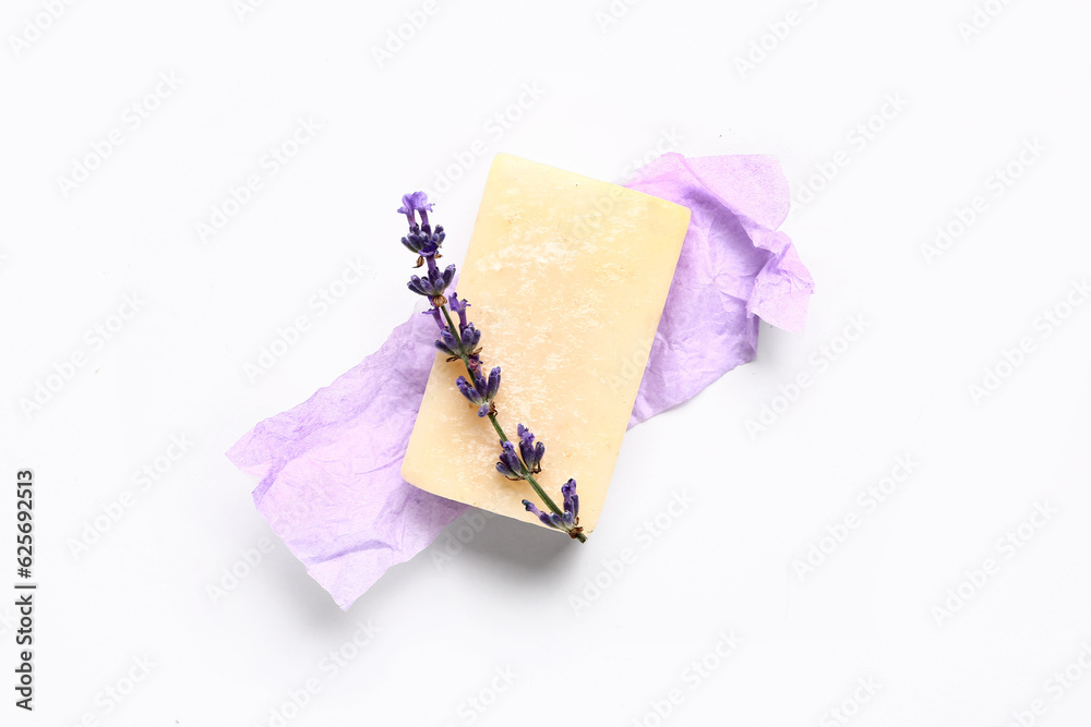 Lavender soap bar isolated on white background