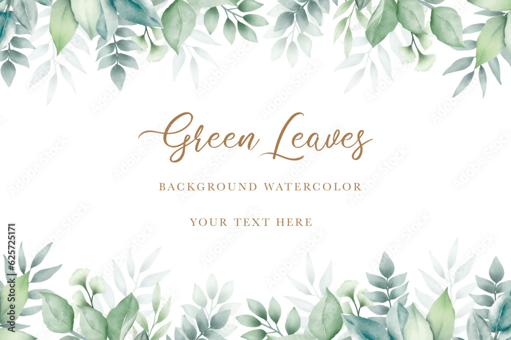 hand draw green leaves watercolor background