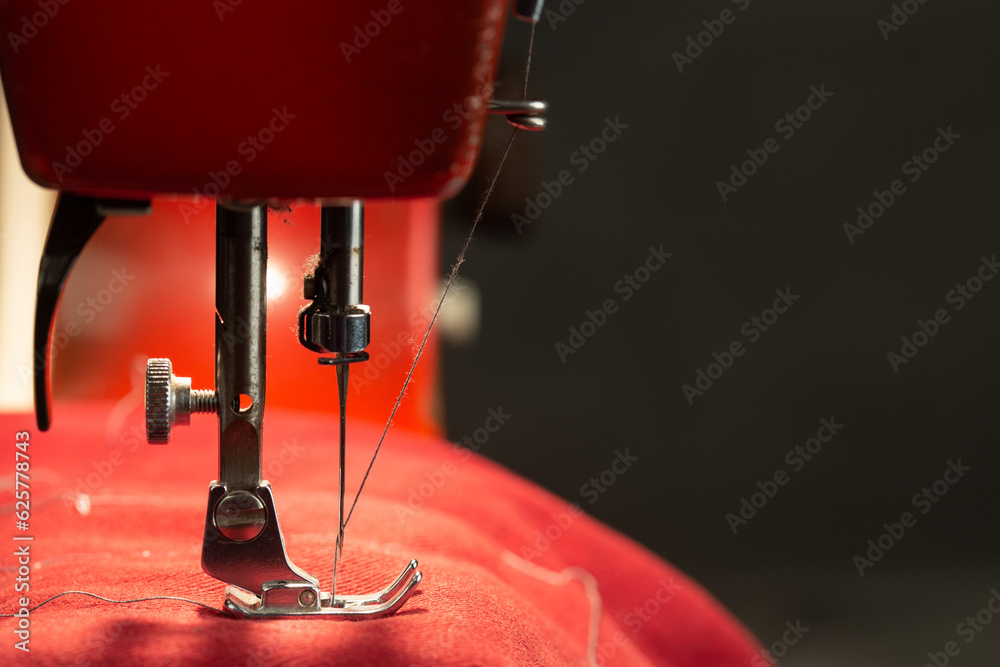 Old sewing machine closeup, handmade concept