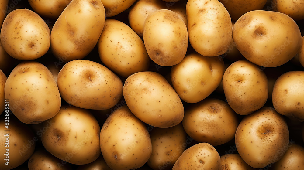 Fresh potatoes with water drops background. Vegetables backdrop. Generative AI