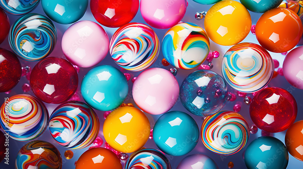 Top view on large colorful jawbreaker candies background. Gum colorful balls. Generative AI